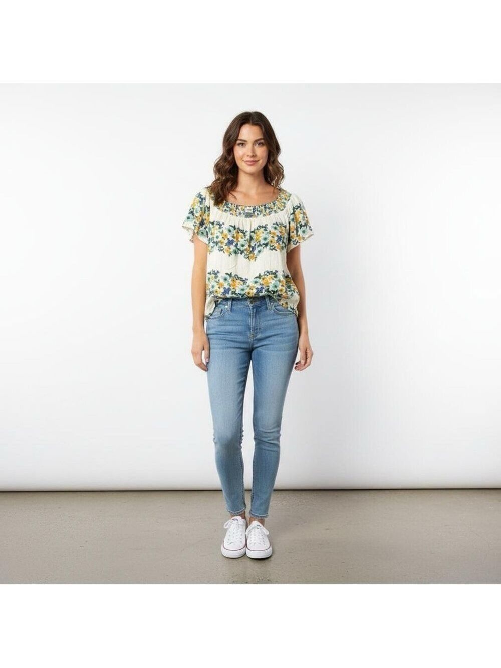Old Navy white floral off the shoulder, bohemian cottage core summer top large